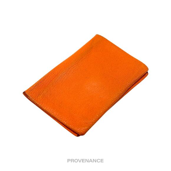 🔴 Hermès Calvi Card Wallet - Orange Chevre Mysore Leather - Picture 4 of 7